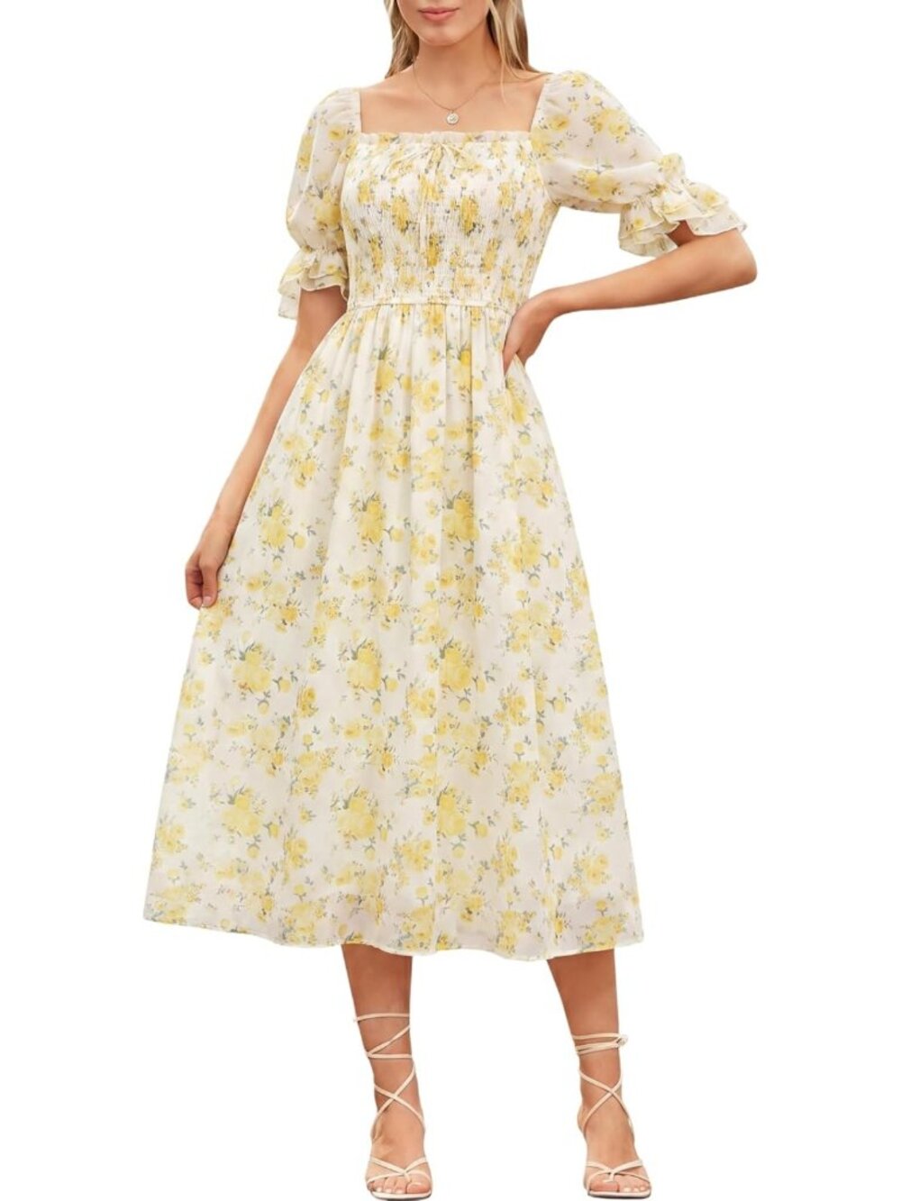 Cottagecore Floral Midi Dress for Women - Summer Boho Style, Vintage Vibes